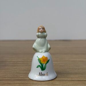 Vtg March Birthday Girl Miniature Bell Russ Berrie and Co. Monthly Bell Daffodil